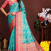 Lovely Firozi Soft Banarasi Silk Saree With Adorning Blouse Piece