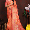 Invaluable Orange Soft Banarasi Silk Saree With Appealing Blouse Piece