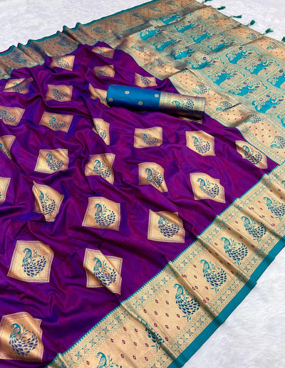 Enamoring Purple Soft Banarasi Silk Saree With Fragrant Blouse Piece