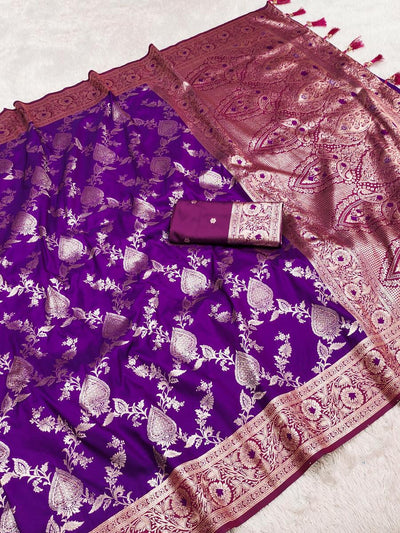 Delightful Royal Purple Soft Banarasi Silk Saree With Sophisticated Blouse Piece