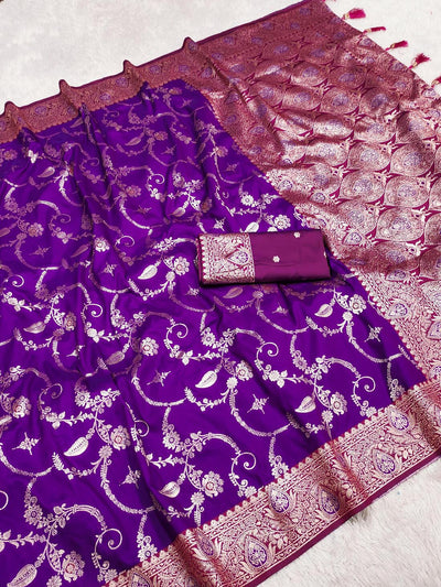 Classic Royal Purple Soft Banarasi Silk Saree With Hypnotic Blouse Piece