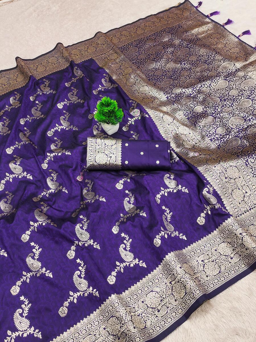 Ineffable Royal Blue Soft Banarasi Silk Saree With Imaginative Blouse Piece
