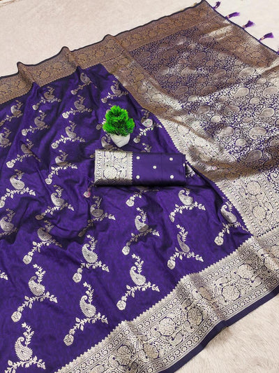Ineffable Royal Blue Soft Banarasi Silk Saree With Imaginative Blouse Piece