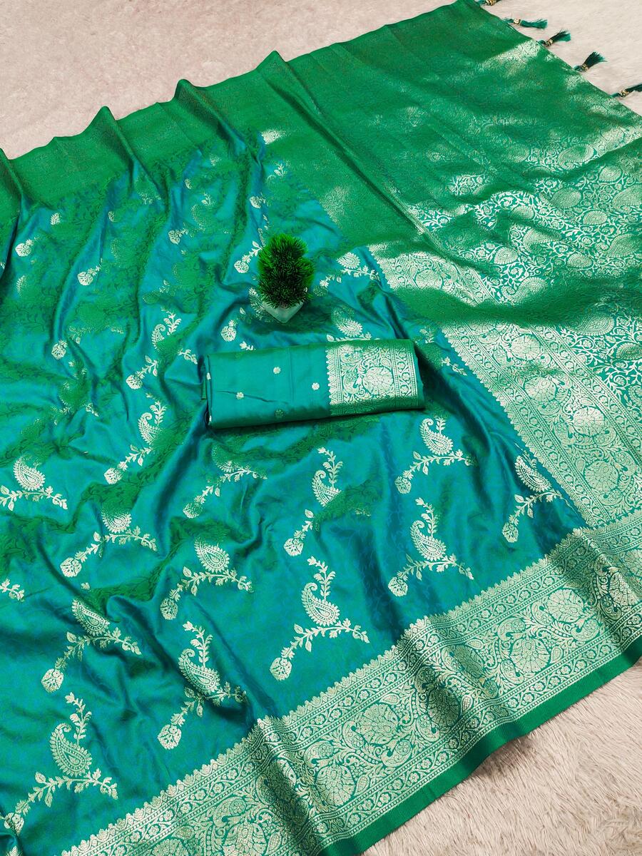 Opulent Sea Green Soft Banarasi Silk Saree With Eloquence Blouse Piece