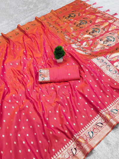 Enticing Pink Soft Banarasi Silk Saree With Enthralling Blouse Piece