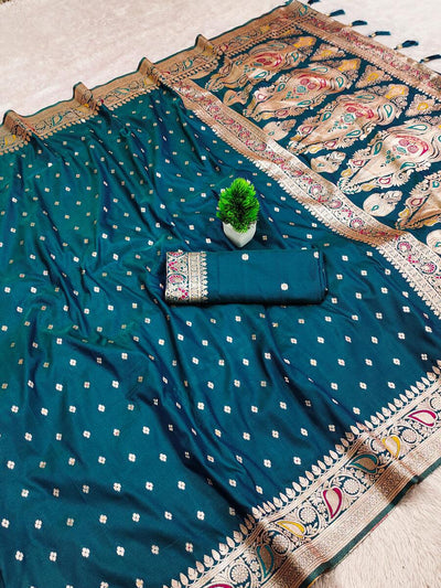 Murmurous Rama Soft Banarasi Silk Saree With Ideal Blouse Piece