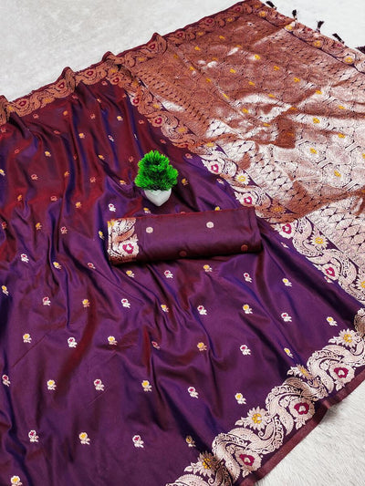 Enticing Purple Soft Banarasi Silk Saree With Grandiose Blouse Piece