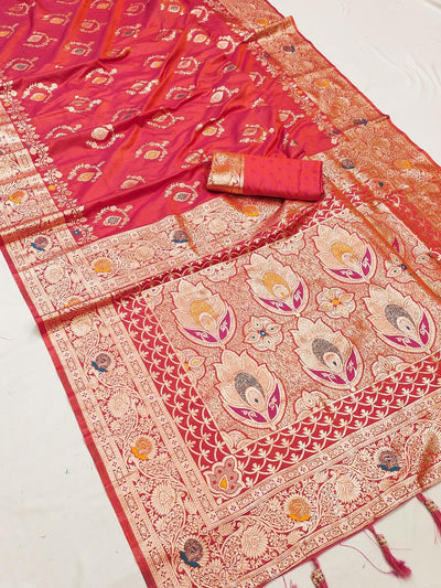 Energetic Pink Soft Banarasi Silk Saree With Beguiling Blouse Piece