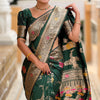 Ratatouille Dark Green Soft Banarasi Silk Saree With Embrocation Blouse Piece