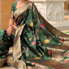 Ratatouille Dark Green Soft Banarasi Silk Saree With Embrocation Blouse Piece
