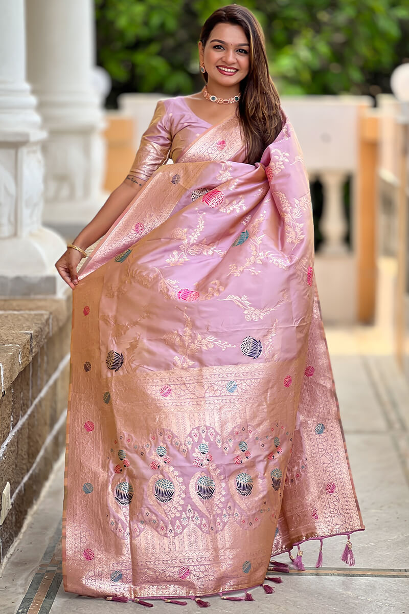 Supernal Levender Soft Banarasi Silk Saree With Effulgent Blouse Piece