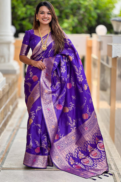 Inimitable Royal Blue Soft Banarasi Silk Saree With Aplomb Blouse Piece