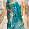 Snazzy Sea Green Soft Banarasi Silk Saree With Sumptuous Blouse Piece