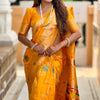 Admirable Yellow Soft Banarasi Silk Saree With Angelic Blouse Piece