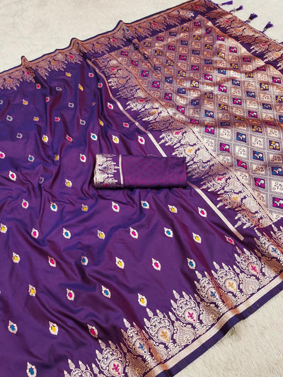 Artistic Purple Soft Banarasi Silk Saree With Elision Blouse Piece