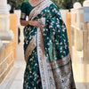 Glowing Dark Green Soft Banarasi Silk Saree With Radiant Blouse Piece