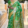 Angelic Mehndi Soft Banarasi Silk Saree With Chatoyant Blouse Piece