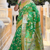 Angelic Mehndi Soft Banarasi Silk Saree With Chatoyant Blouse Piece