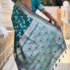Luxuriant Rama Soft Banarasi Silk Saree With Elaborate Blouse Piece