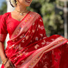 Ornate Red Soft Banarasi Silk Saree With Ephemeral Blouse Piece