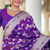 Piquant Royal Purple Soft Banarasi Silk Saree With Effulgent Blouse Piece