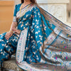 Ineffable Teal Blue Soft Banarasi Silk Saree With Zephyr Blouse Piece