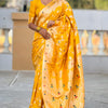 Opulent Yellow Soft Banarasi Silk Saree With Diaphanous Blouse Piece