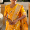 Opulent Yellow Soft Banarasi Silk Saree With Diaphanous Blouse Piece