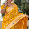 Opulent Yellow Soft Banarasi Silk Saree With Diaphanous Blouse Piece