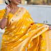 Opulent Yellow Soft Banarasi Silk Saree With Diaphanous Blouse Piece