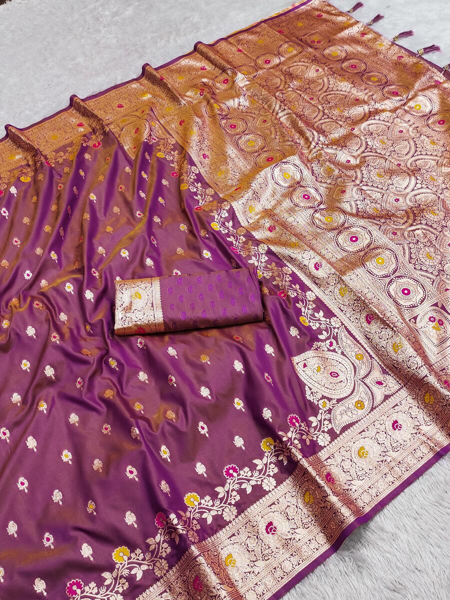 Lovely Purple Soft Banarasi Silk Saree With Alluring Blouse Piece