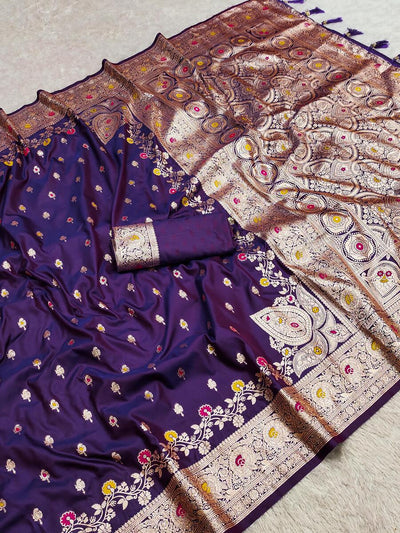 Desuetude Royal Purple Soft Banarasi Silk Saree With Precious Blouse Piece