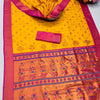 Intricate Yellow Paithani Silk Saree With Phenomenal Blouse Piece