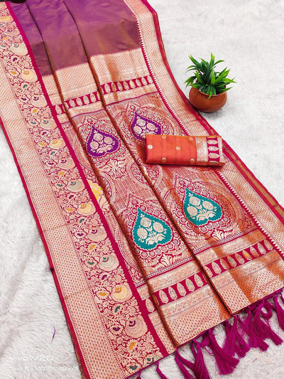 Eloquence Dark Pink Soft Banarasi Silk Saree With Sizzling Blouse Piece