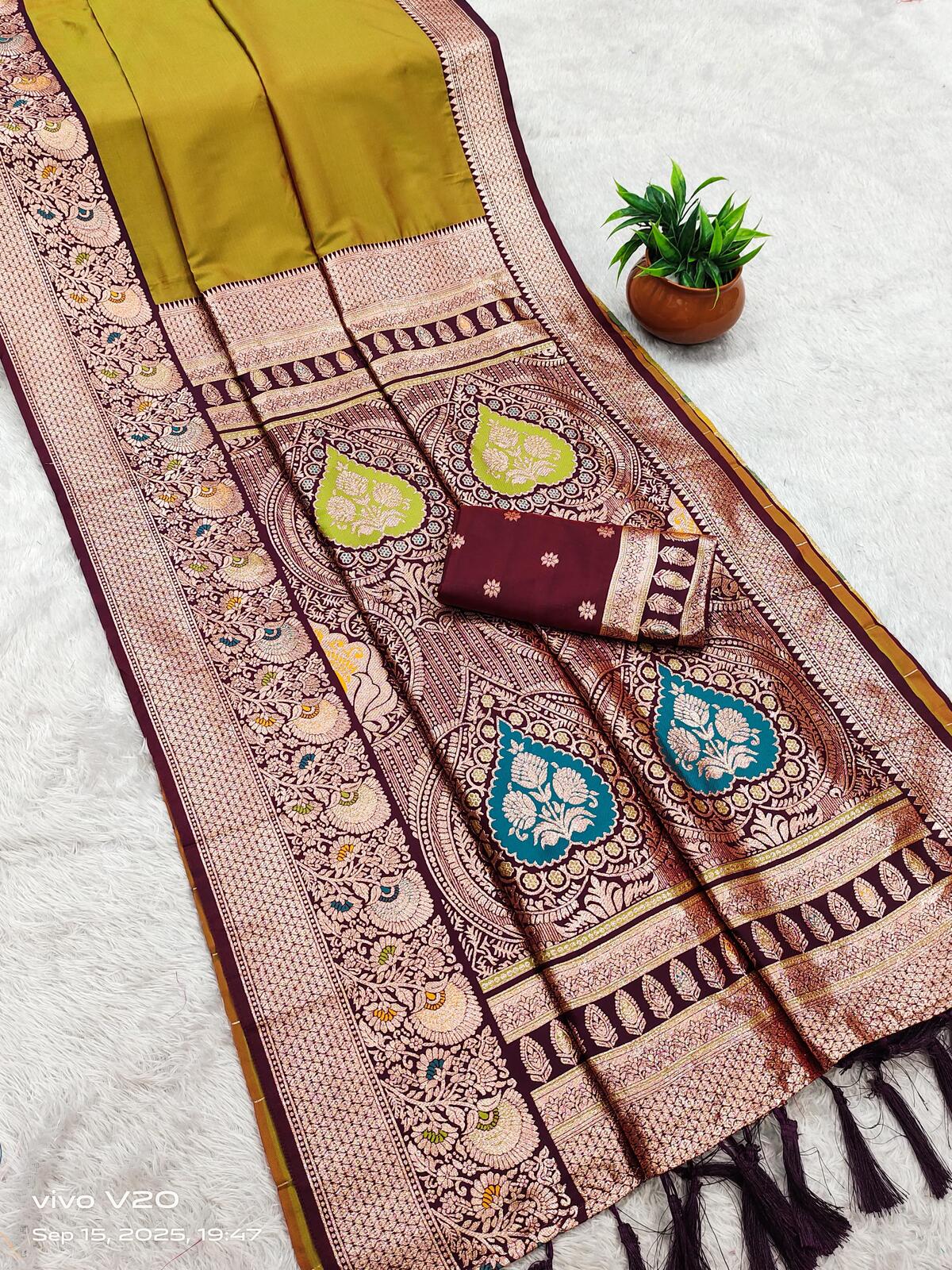 Confounding Yellow Soft Banarasi Silk Saree With Imaginative Blouse Piece