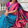 Glittering Firozi Paithani Silk Saree With Imaginative Blouse Piece