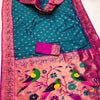 Glittering Firozi Paithani Silk Saree With Imaginative Blouse Piece
