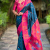 Ephemeral Teal Blue Paithani Silk Saree With Dalliance Blouse Piece