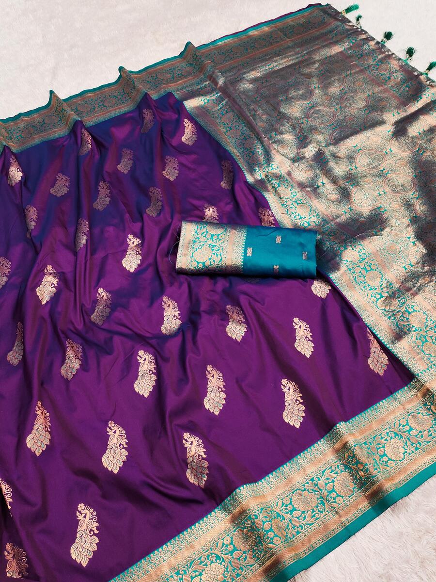 Classic Purple Soft Banarasi Silk Saree With Pulsating Blouse Piece