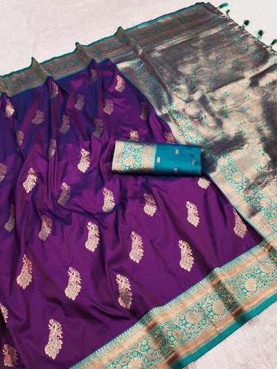 Classic Purple Soft Banarasi Silk Saree With Pulsating Blouse Piece