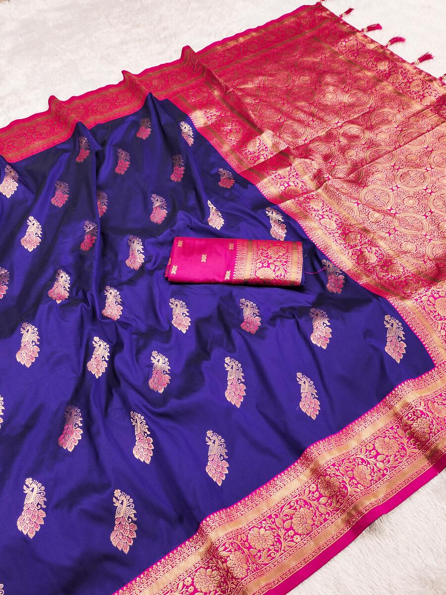 Innovative Royal Blue Soft Banarasi Silk Saree With Arresting Blouse Piece