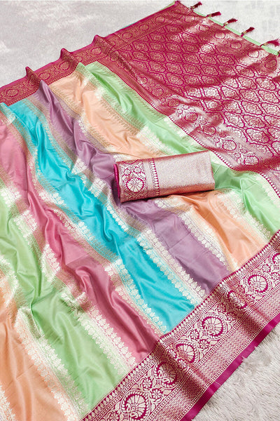 Petrichor Multicolor Soft Banarasi Silk Saree With Preferable Blouse Piece