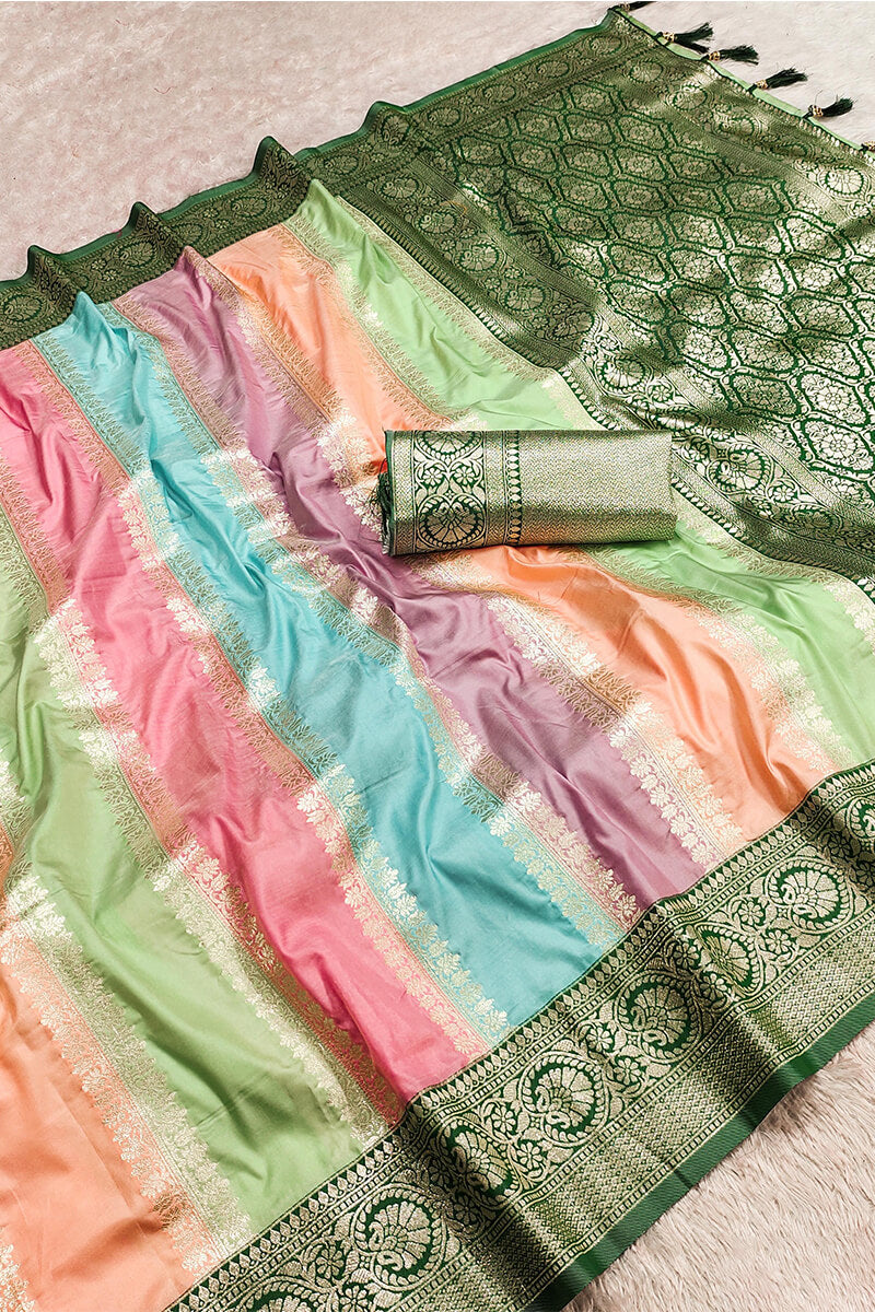 Dulcet Multicolor Soft Banarasi Silk Saree With Rhapsody Blouse Piece