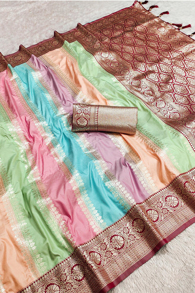 Elegant Multicolor Soft Banarasi Silk Saree With Proficient Blouse Piece