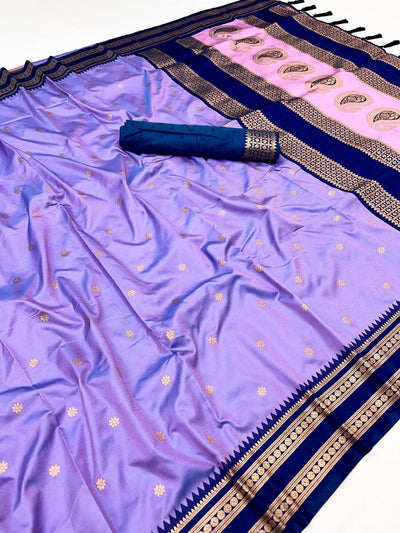 Blissful Lavender Soft Banarasi Silk Saree With Sonorous Blouse Piece