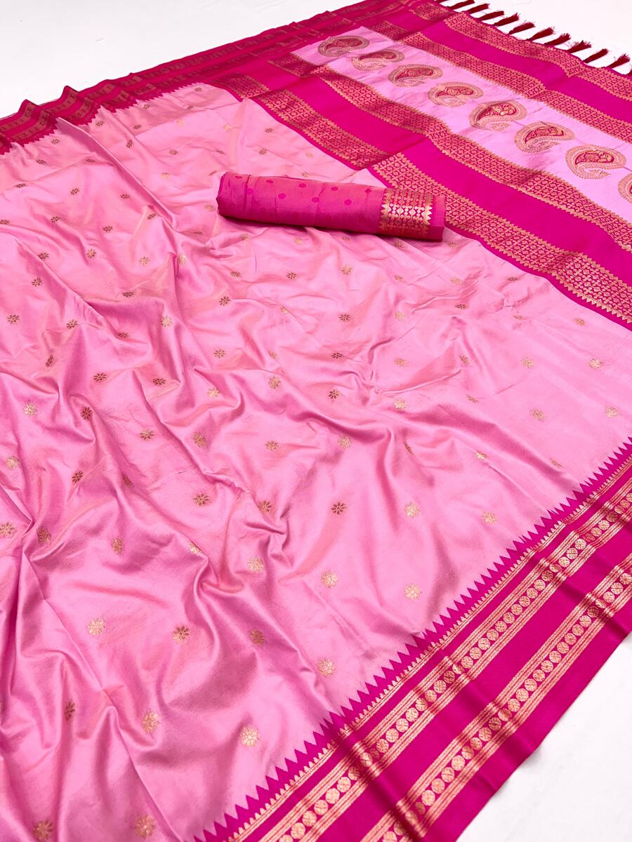 Grandiose Pink Soft Banarasi Silk Saree With Prodigal Blouse Piece