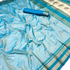Vibrant Sky Soft Banarasi Silk Saree With Enigmatic Blouse Piece
