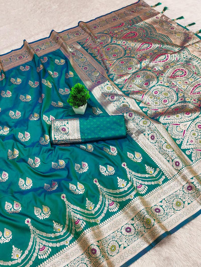 Stylish Sea Green Soft Banarasi Silk Saree With Desirable Blouse Piece