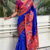Deserving Royal Blue Paithani Silk Saree With Adorable Blouse Piece