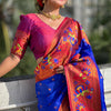 Deserving Royal Blue Paithani Silk Saree With Adorable Blouse Piece